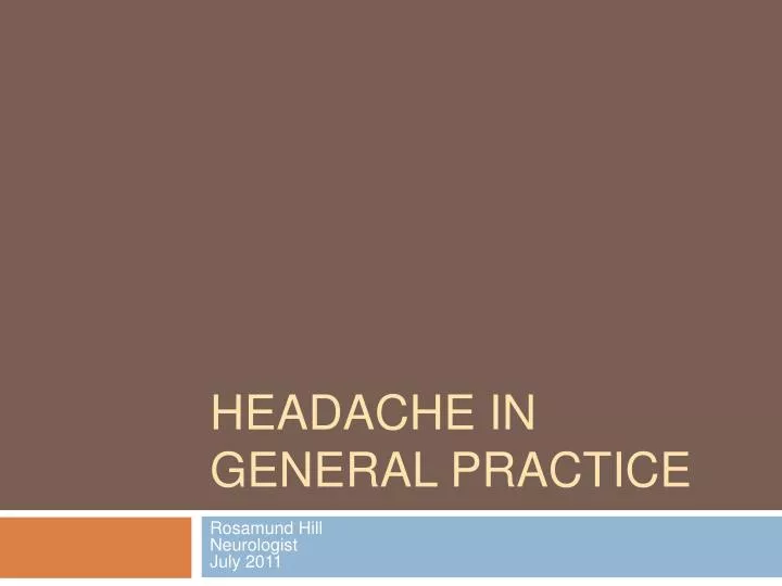 headache in general practice