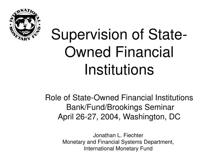 jonathan l fiechter monetary and financial systems department international monetary fund
