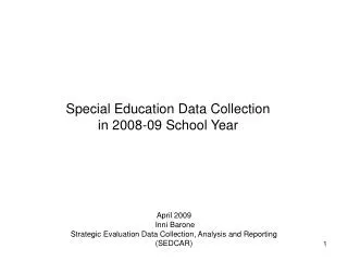Special Education Data Collection in 2008-09 School Year