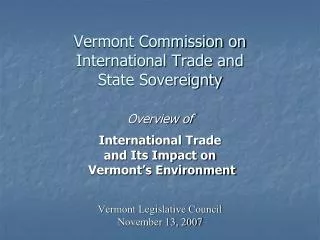 Vermont Commission on International Trade and State Sovereignty