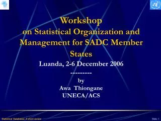 Workshop on Statistical Organization and Management for SADC Member States Luanda, 2-6 December 2006 --------- by Awa