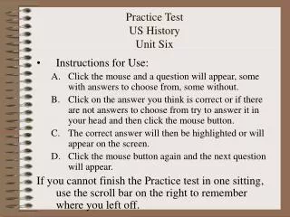 Practice Test US History Unit Six