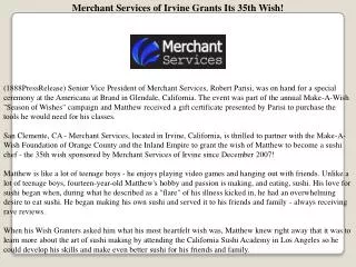 Merchant Services of Irvine Grants Its 35th Wish!