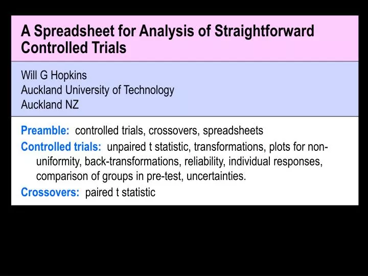 a spreadsheet for analysis of straightforward controlled trials