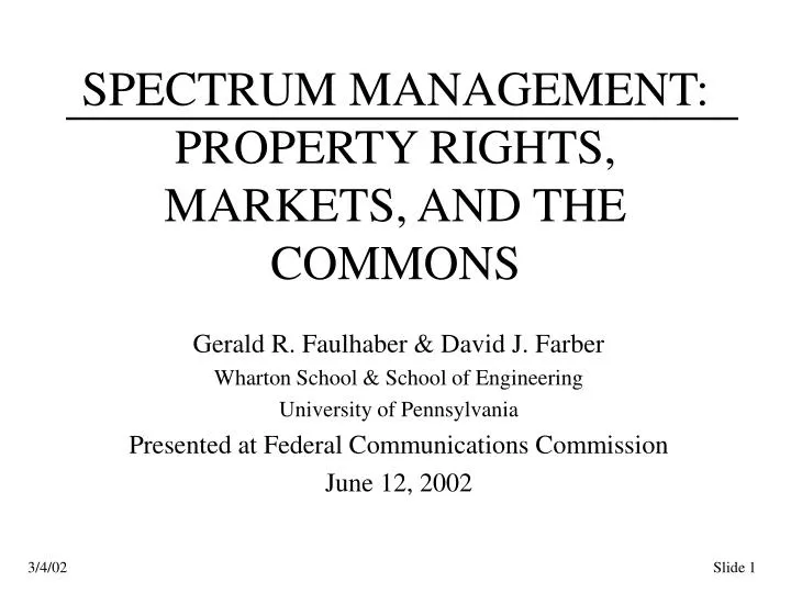 spectrum management property rights markets and the commons