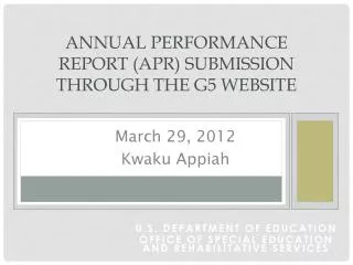 Annual Performance Report (APR) Submission through the G5 Website