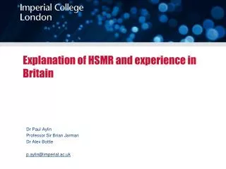 Explanation of HSMR and experience in Britain