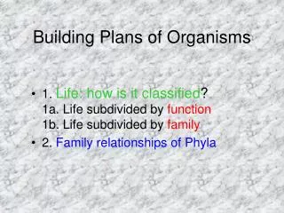 Building Plans of Organisms