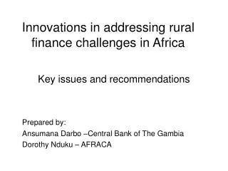 Innovations in addressing rural finance challenges in Africa