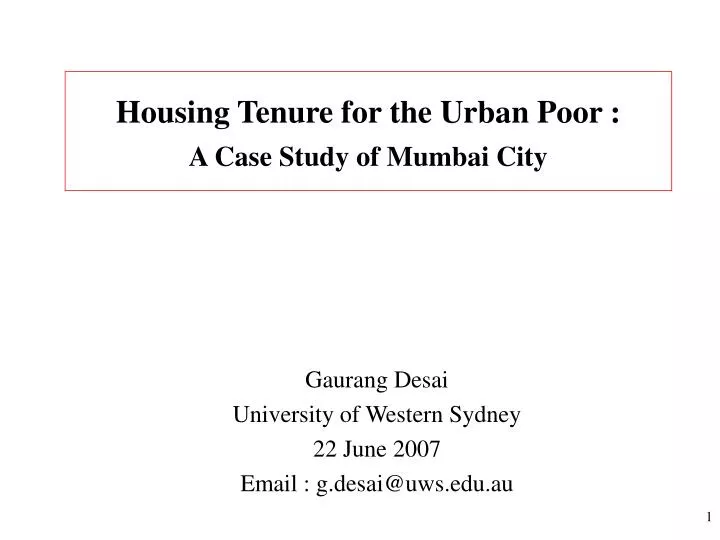 housing tenure for the urban poor a case study of mumbai city