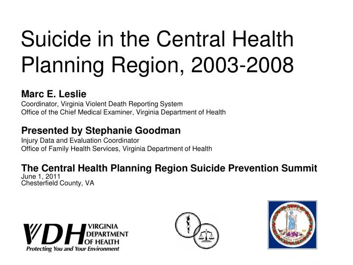 suicide in the central health planning region 2003 2008