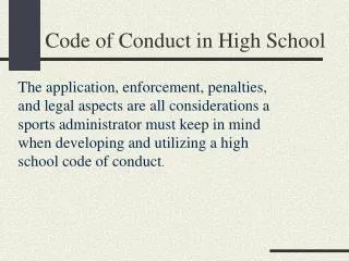Code of Conduct in High School