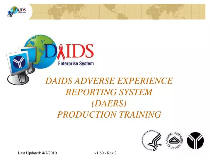 daids adverse experience reporting system daers production training