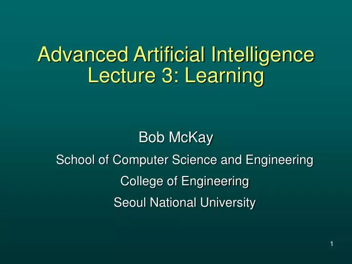 advanced artificial intelligence lecture 3 learning