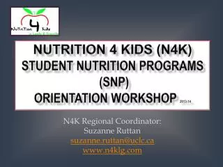 Nutrition 4 Kids (N4K) Student Nutrition Programs (SNP) Orientation Workshop 2013-14