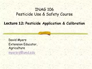 INAG 106 Pesticide Use &amp; Safety Course