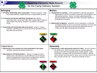 Essential Elements Walk Around for the Camp Delivery System