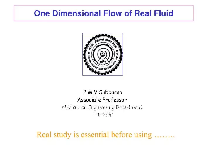 one dimensional flow of real fluid