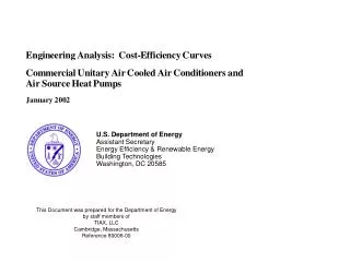 U.S. Department of Energy Assistant Secretary Energy Efficiency &amp; Renewable Energy Building Technologies Washington,
