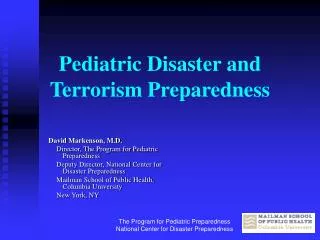 Pediatric Disaster and Terrorism Preparedness