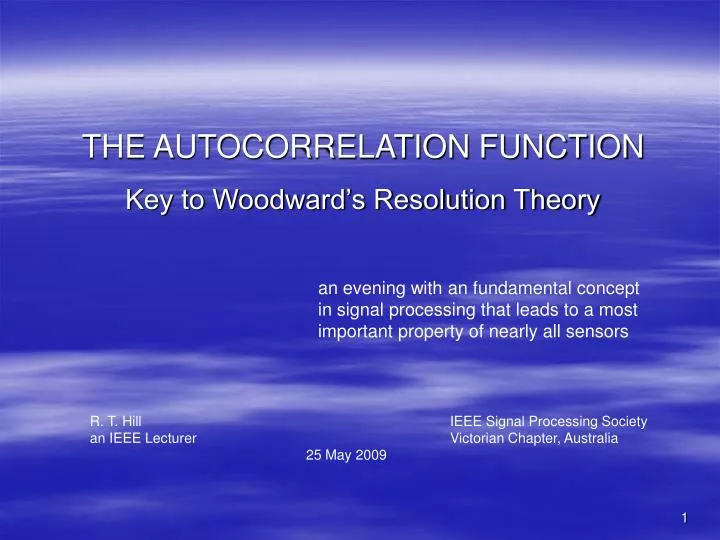 the autocorrelation function key to woodward s resolution theory