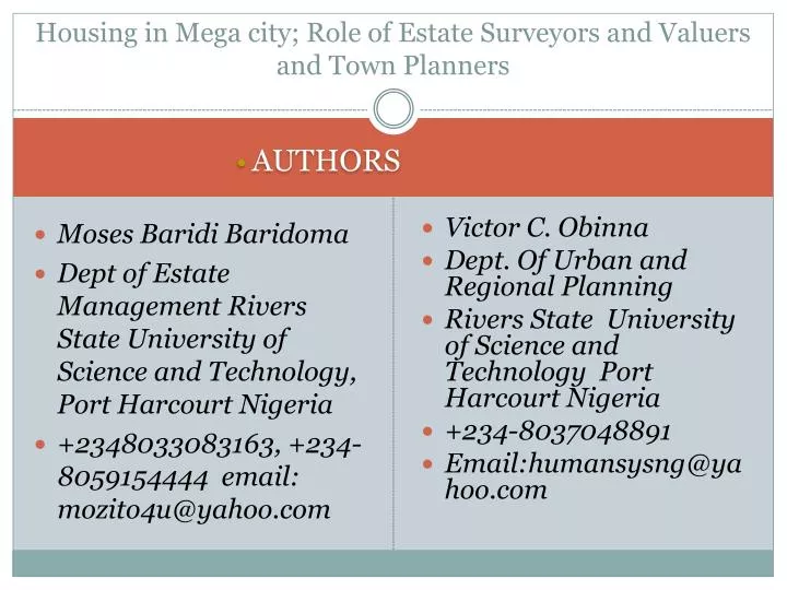 housing in mega city role of estate surveyors and valuers and town planners