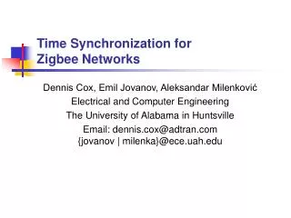 Time Synchronization for Zigbee Networks