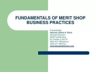 FUNDAMENTALS OF MERIT SHOP BUSINESS PRACTICES