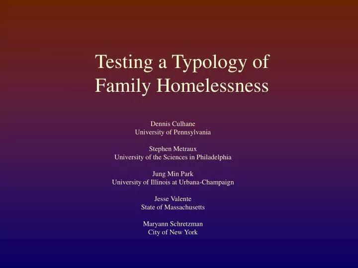 testing a typology of family homelessness