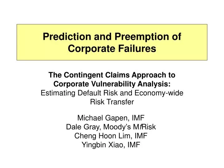 prediction and preemption of corporate failures