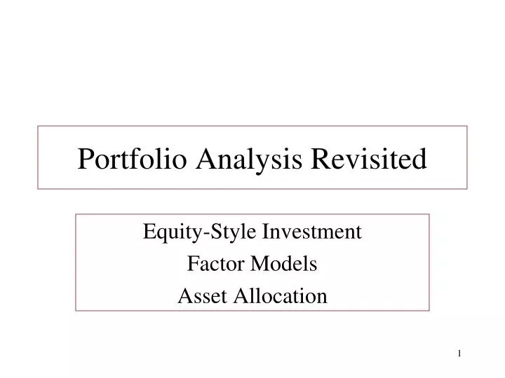 portfolio analysis revisited