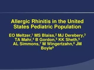 Allergic Rhinitis in the United States Pediatric Population
