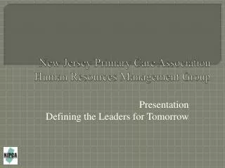 New Jersey Primary Care Association Human Resources Management Group
