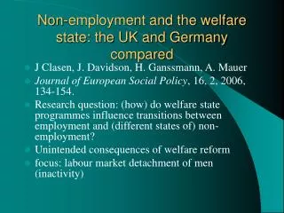 Non-employment and the welfare state: the UK and Germany compared