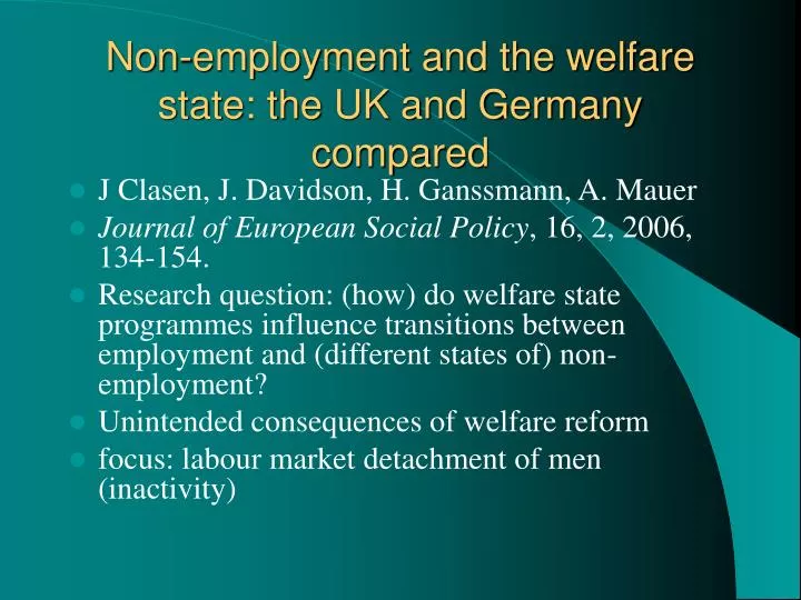 non employment and the welfare state the uk and germany compared