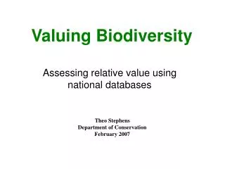Valuing Biodiversity