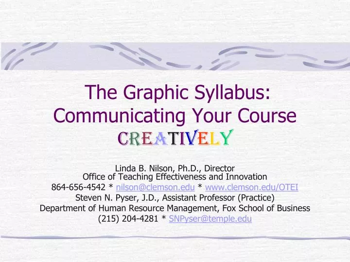 the graphic syllabus communicating your course c r e a t i v e l y
