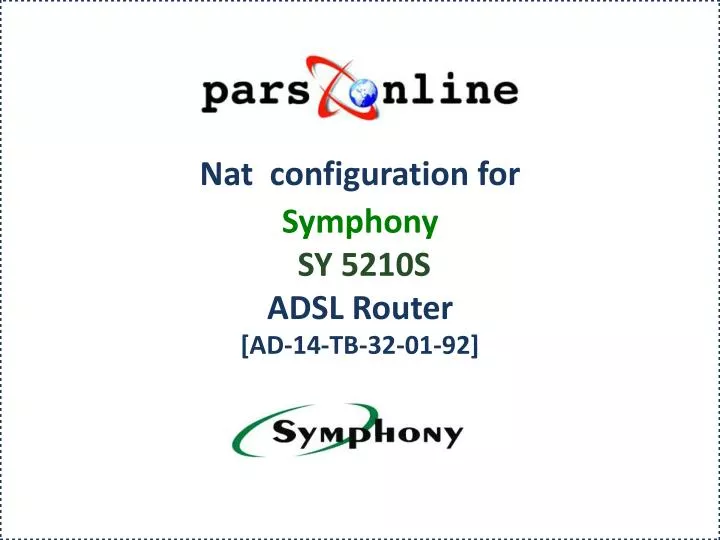 nat configuration for symphony sy 5210s adsl router