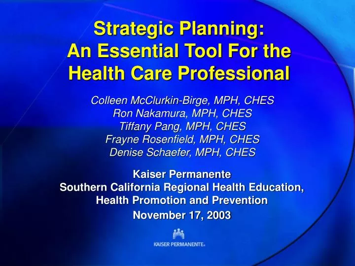 strategic planning an essential tool for the health care professional