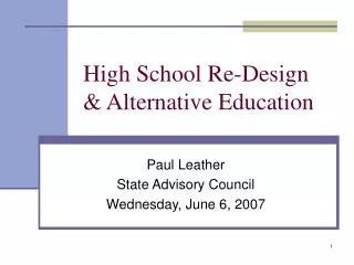 High School Re-Design &amp; Alternative Education