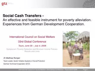 Social Cash Transfers - An effective and feasible instrument for poverty alleviation. Experiences from German Developmen