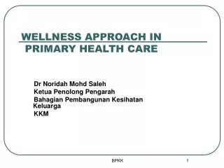 WELLNESS APPROACH IN PRIMARY HEALTH CARE