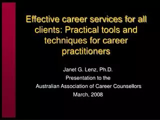 Effective career services for all clients: Practical tools and techniques for career practitioners