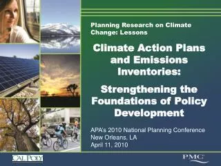 Planning Research on Climate Change: Lessons Climate Action Plans and Emissions Inventories: Strengthening the Foundatio