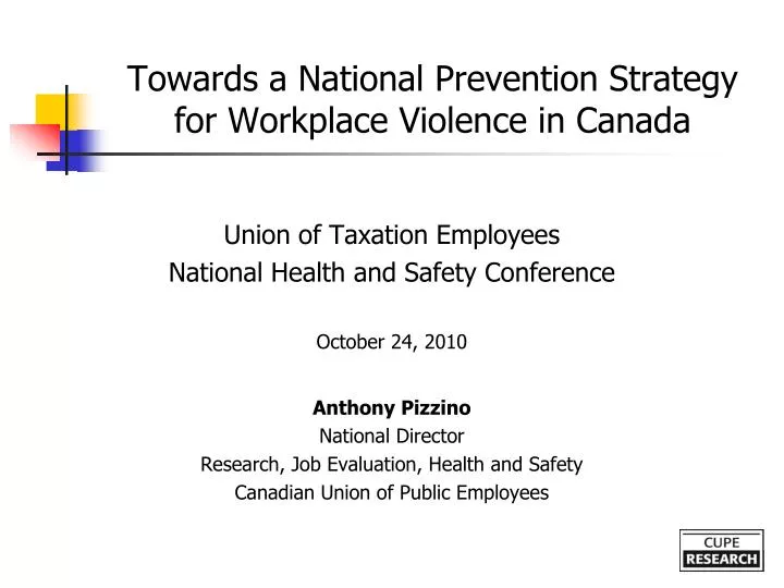 towards a national prevention strategy for workplace violence in canada