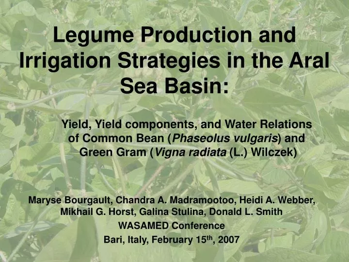 legume production and irrigation strategies in the aral sea basin