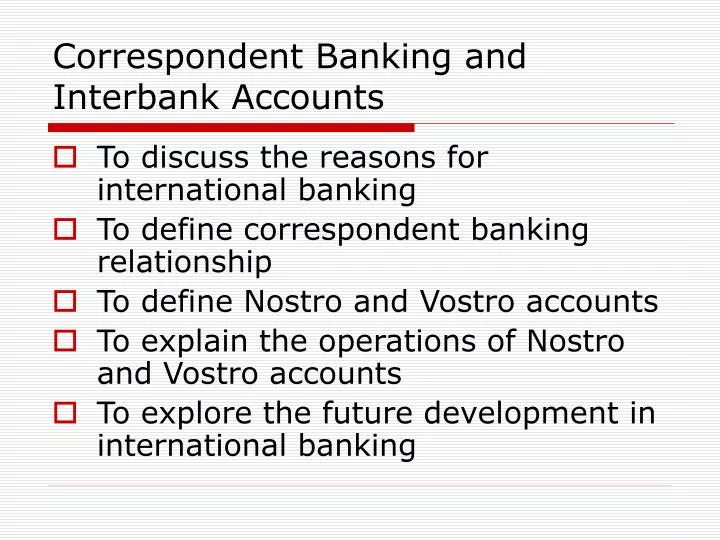 correspondent banking and interbank accounts