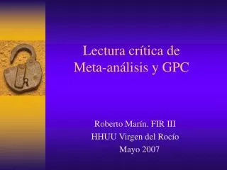 lectura cr tica de meta an lisis y gpc