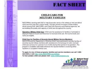 CHILD CARE FOR MILITARY FAMILIES
