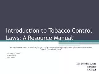 Introduction to Tobacco Control Laws: A Resource Manual